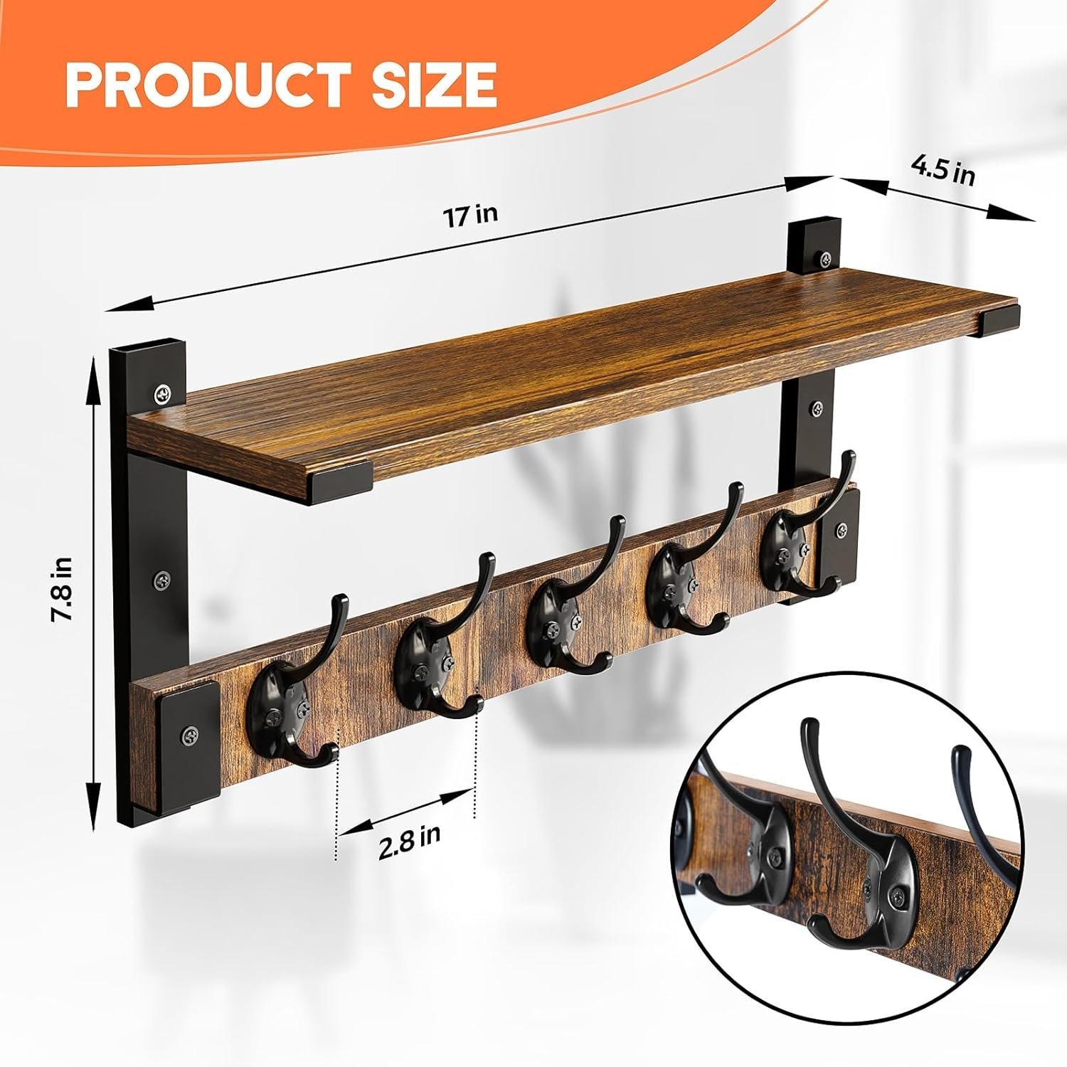Wall Hooks with Shelf, Coat Rack Wall Mount - Image 3