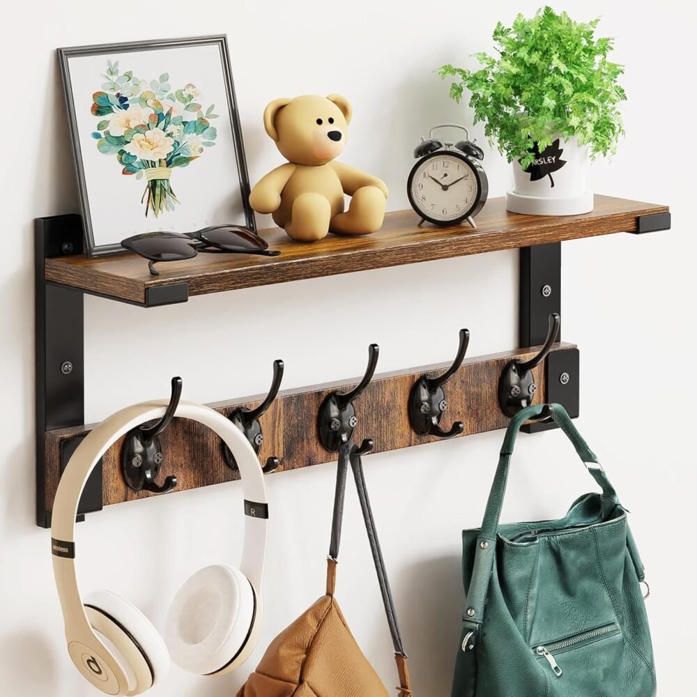 Wall Hooks with Shelf, Coat Rack Wall Mount